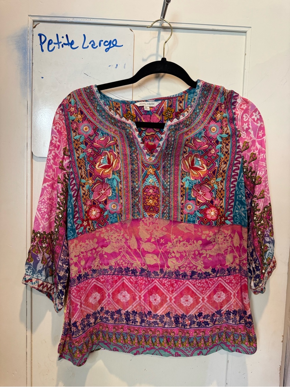 Boho Funky John Mark Pink Multi-Color Embroidered Tunic
